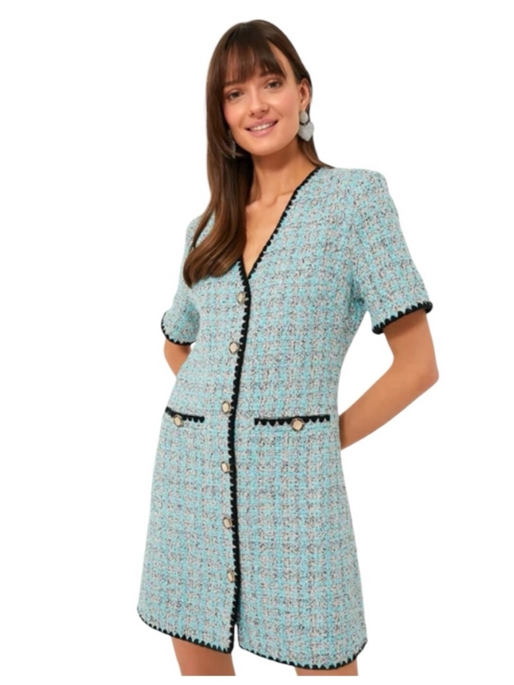 Pomander Place Josephine Tweed Mini Dress Robins Egg Blue Large